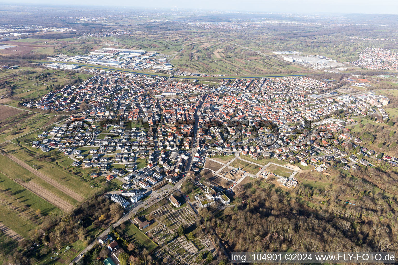 Kuppenheim in the state Baden-Wuerttemberg, Germany seen from a drone