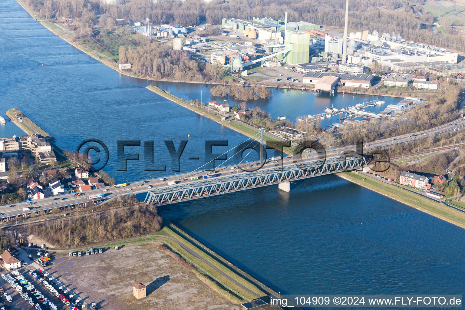 Rhine bridges in the district Maximiliansau in Wörth am Rhein in the state Rhineland-Palatinate, Germany