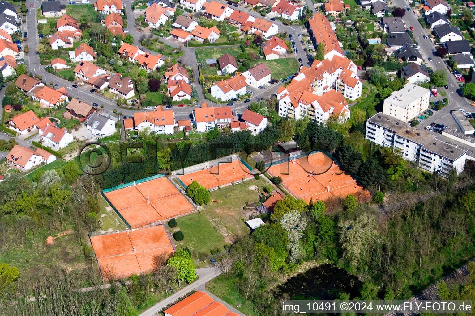 Tennis club in Jockgrim in the state Rhineland-Palatinate, Germany seen from above