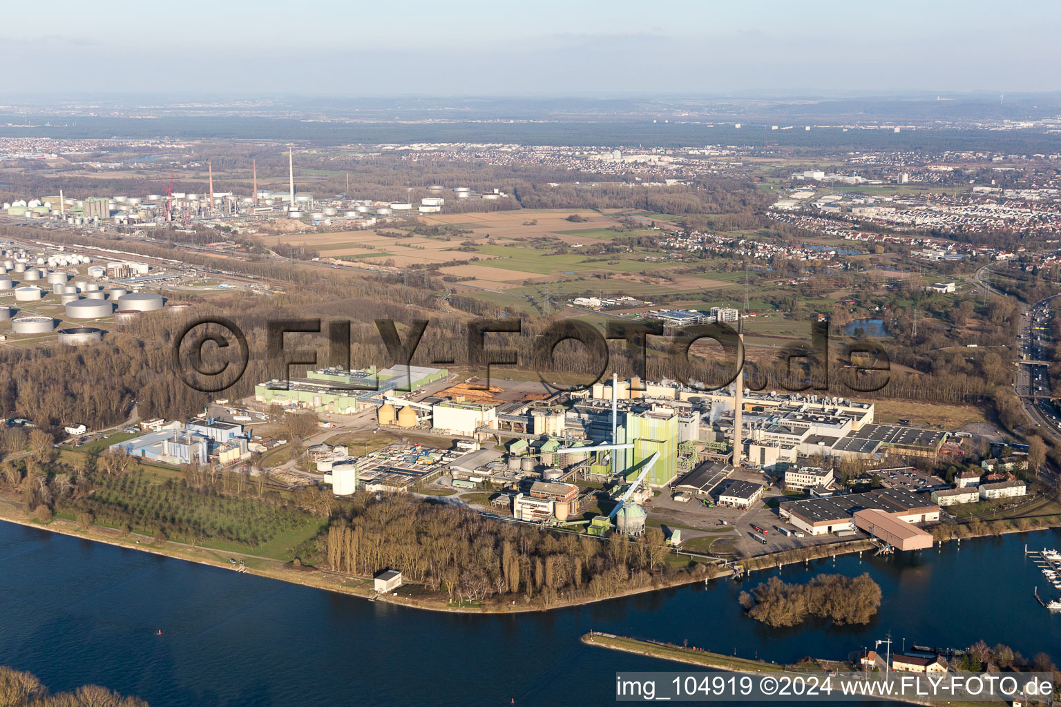 Aerial photograpy of District Rheinhafen in Karlsruhe in the state Baden-Wuerttemberg, Germany