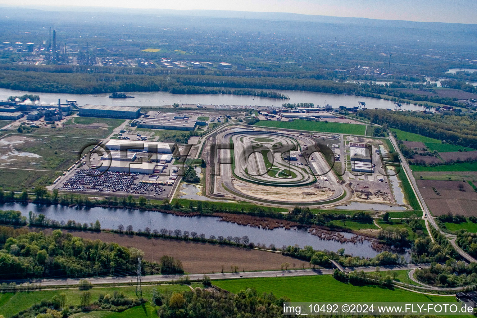 Oberwald industrial area from the west in Wörth am Rhein in the state Rhineland-Palatinate, Germany