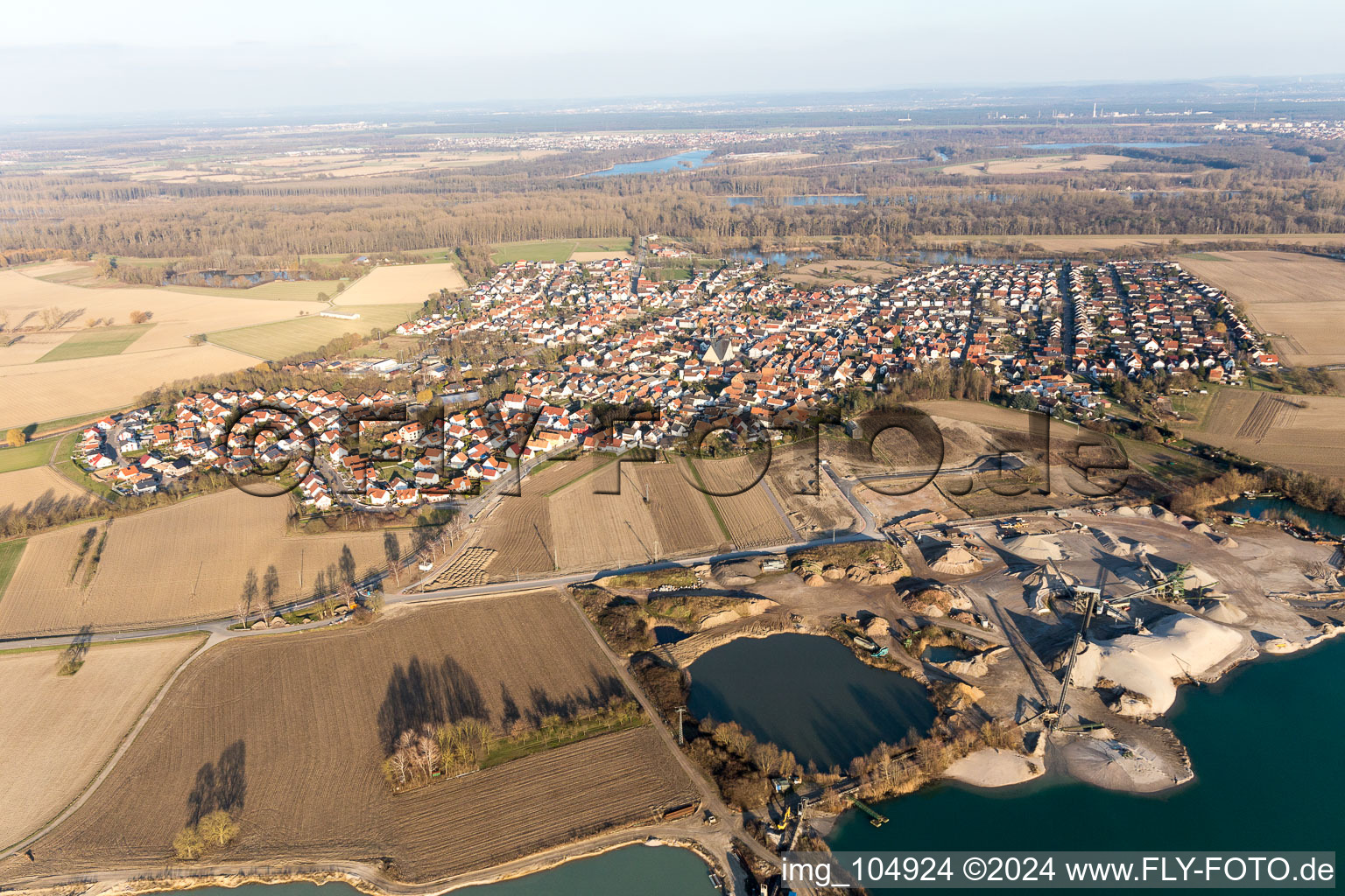 Drone recording of Leimersheim in the state Rhineland-Palatinate, Germany