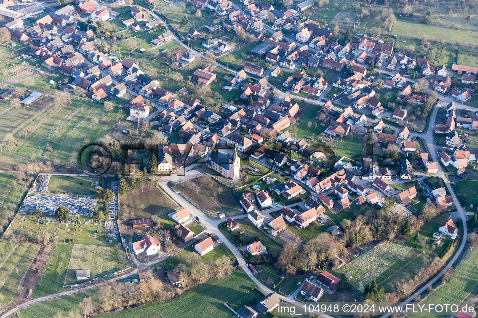 Preuschdorf in the state Bas-Rhin, France from a drone