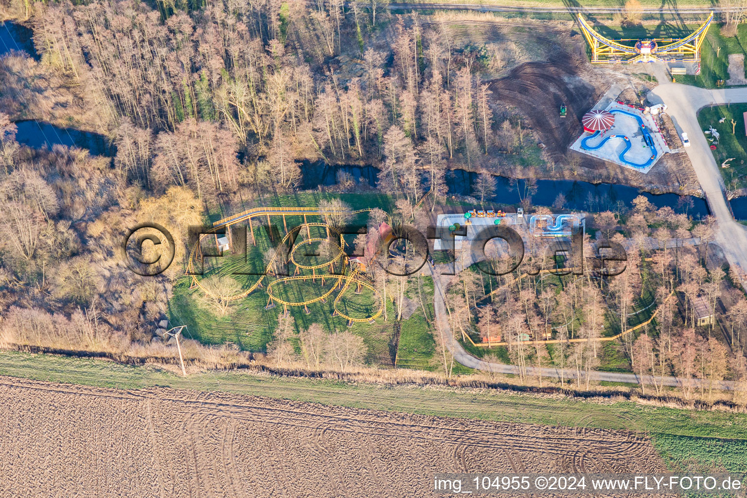 Aerial view of Leisure Centre - Amusement Park Didiland in Morsbronn-les-Bains in Grand Est, France