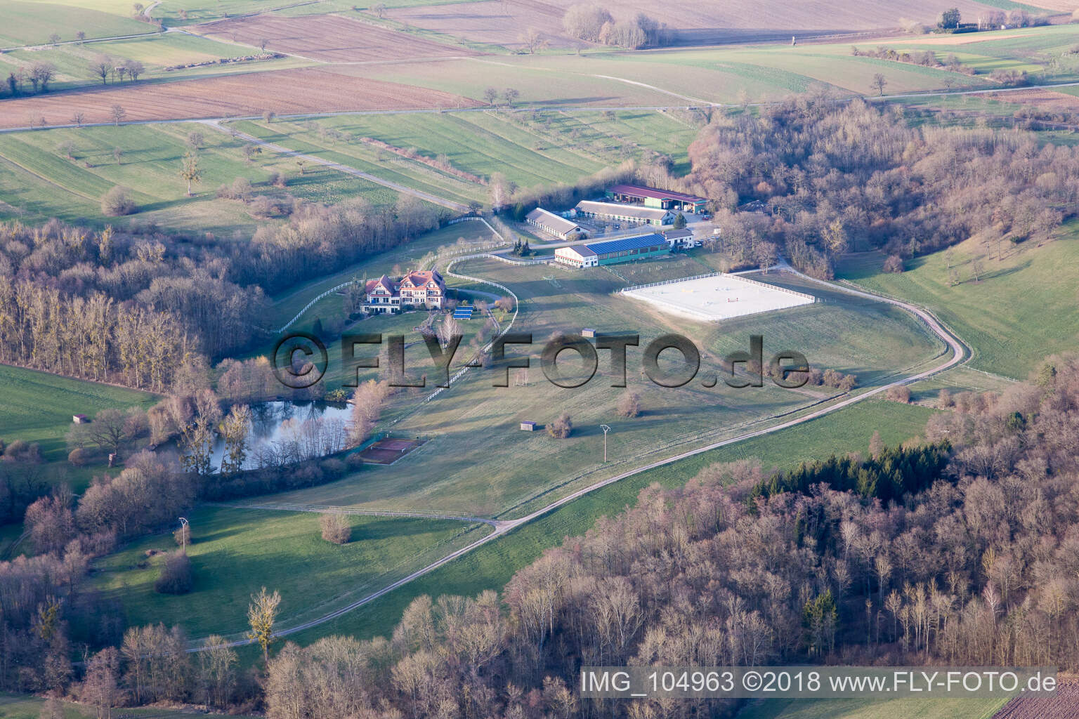 Am Froeschenberg, Haras Lerchenberg in Gundershoffen in the state Bas-Rhin, France out of the air