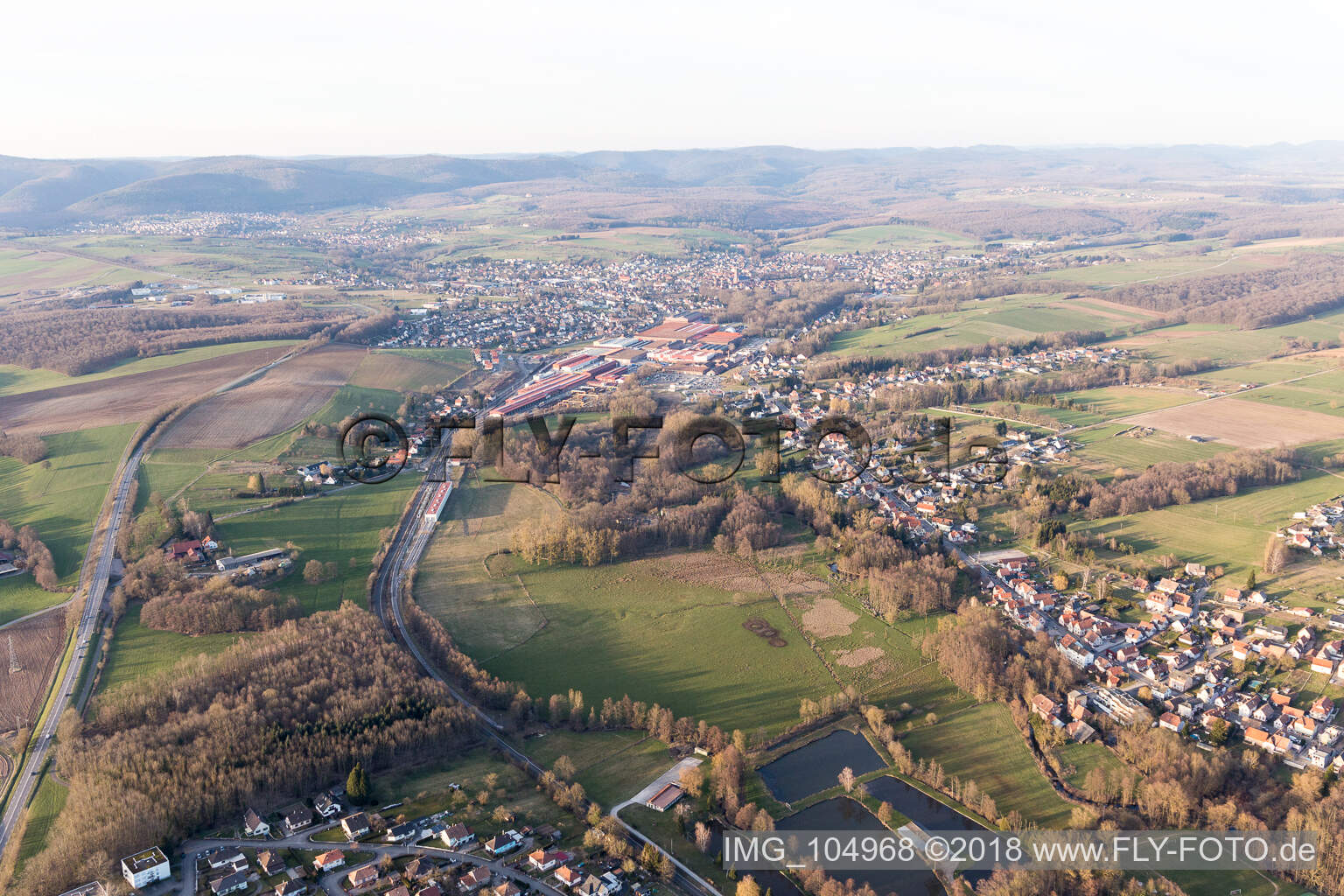 Drone image of Reichshoffen in the state Bas-Rhin, France