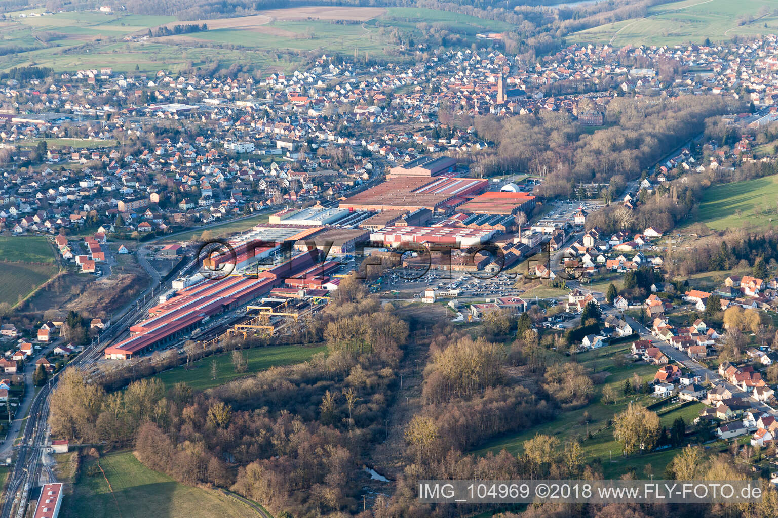 Reichshoffen in the state Bas-Rhin, France from the drone perspective