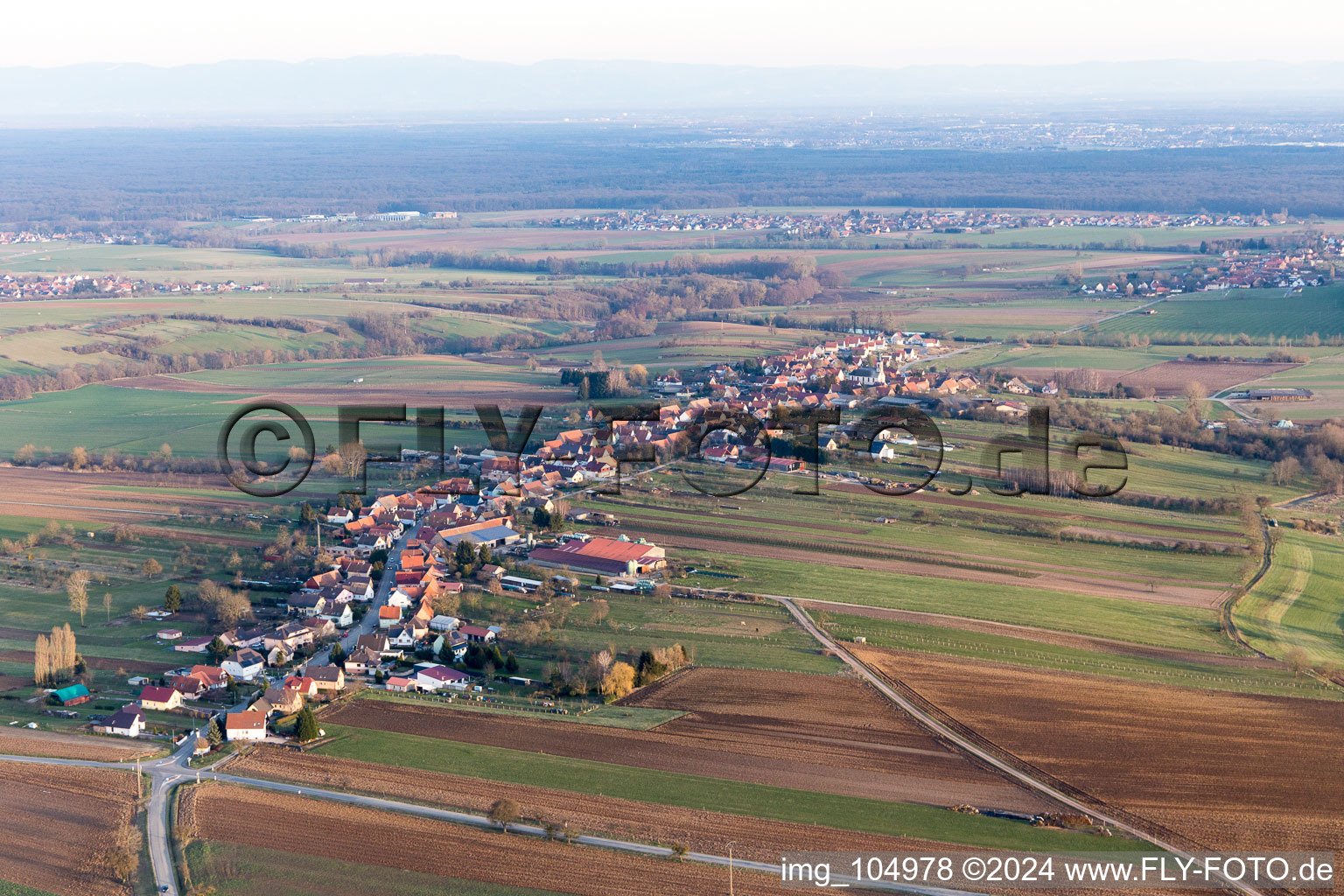 Forstheim in the state Bas-Rhin, France viewn from the air