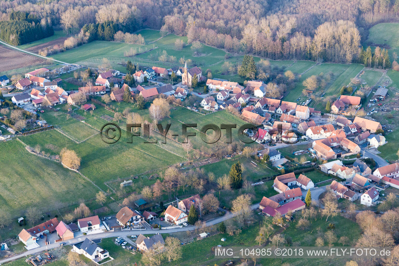 Aerial view of Eberbach-près-Wœrth in the state Bas-Rhin, France