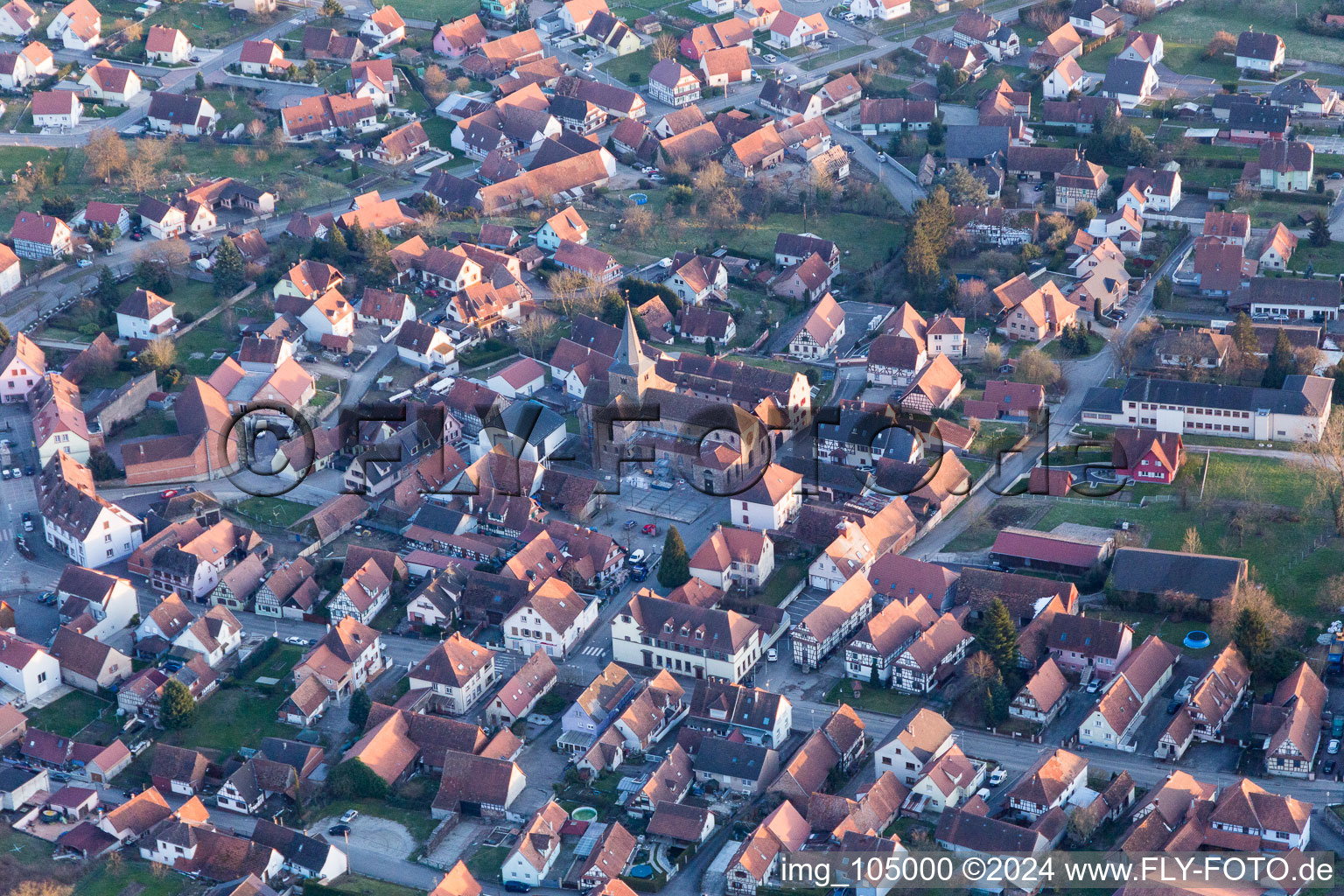 Surbourg in the state Bas-Rhin, France from the drone perspective