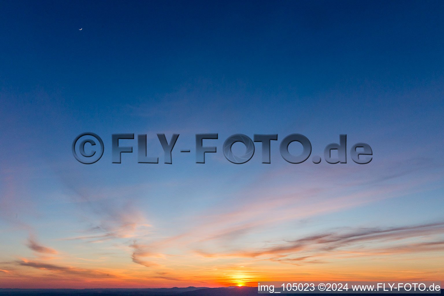 Aerial view of Sunset over the Northern Vosges in Seebach in the state Bas-Rhin, France