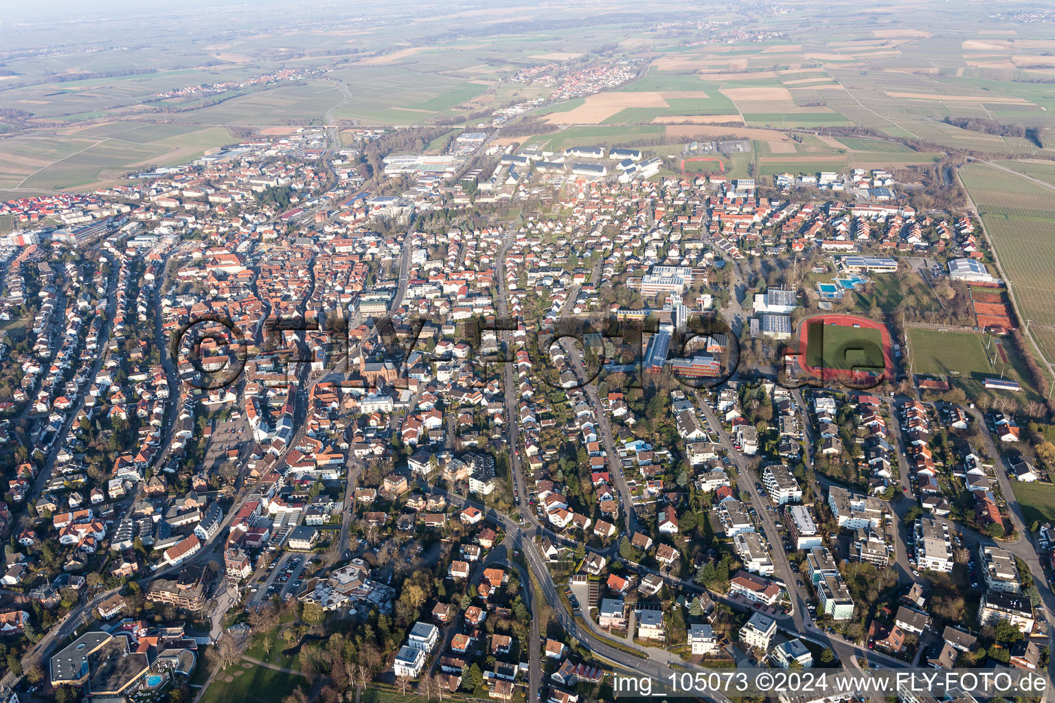 Bad Bergzabern in the state Rhineland-Palatinate, Germany seen from above