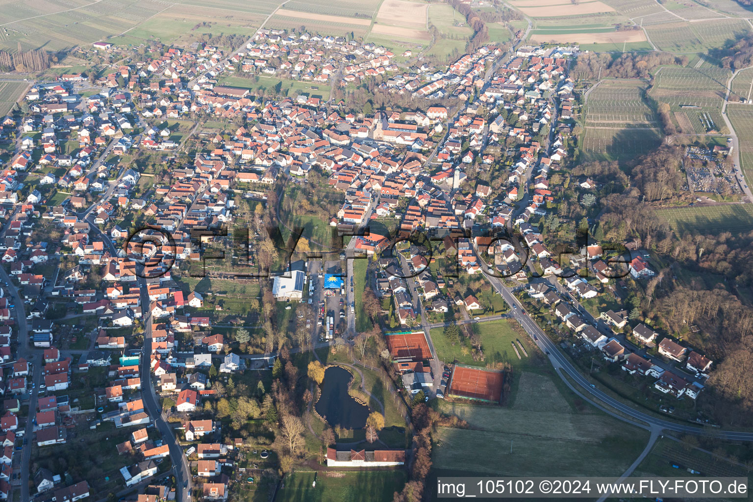 Klingenmünster in the state Rhineland-Palatinate, Germany seen from above