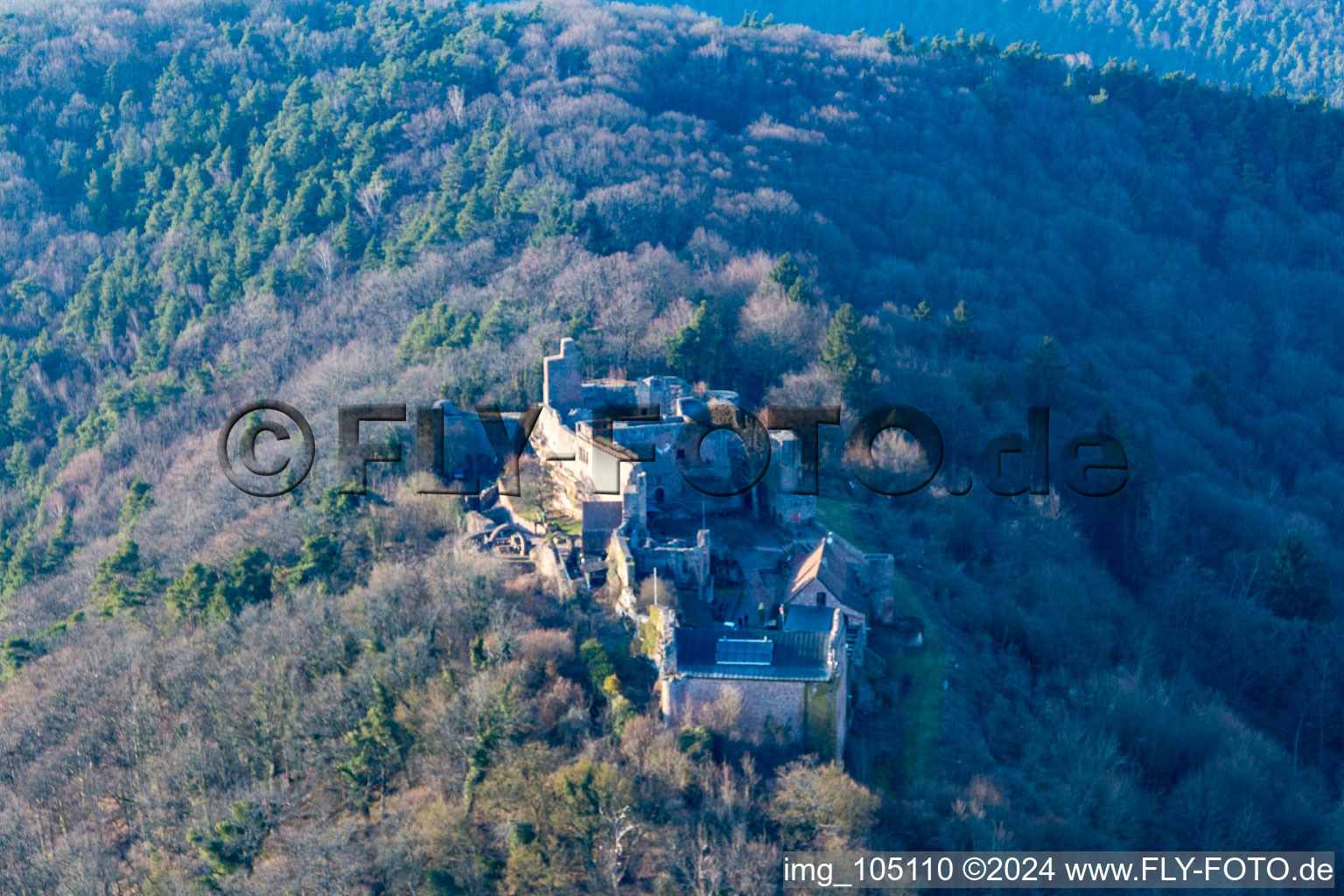 Madenburg in Eschbach in the state Rhineland-Palatinate, Germany from the plane