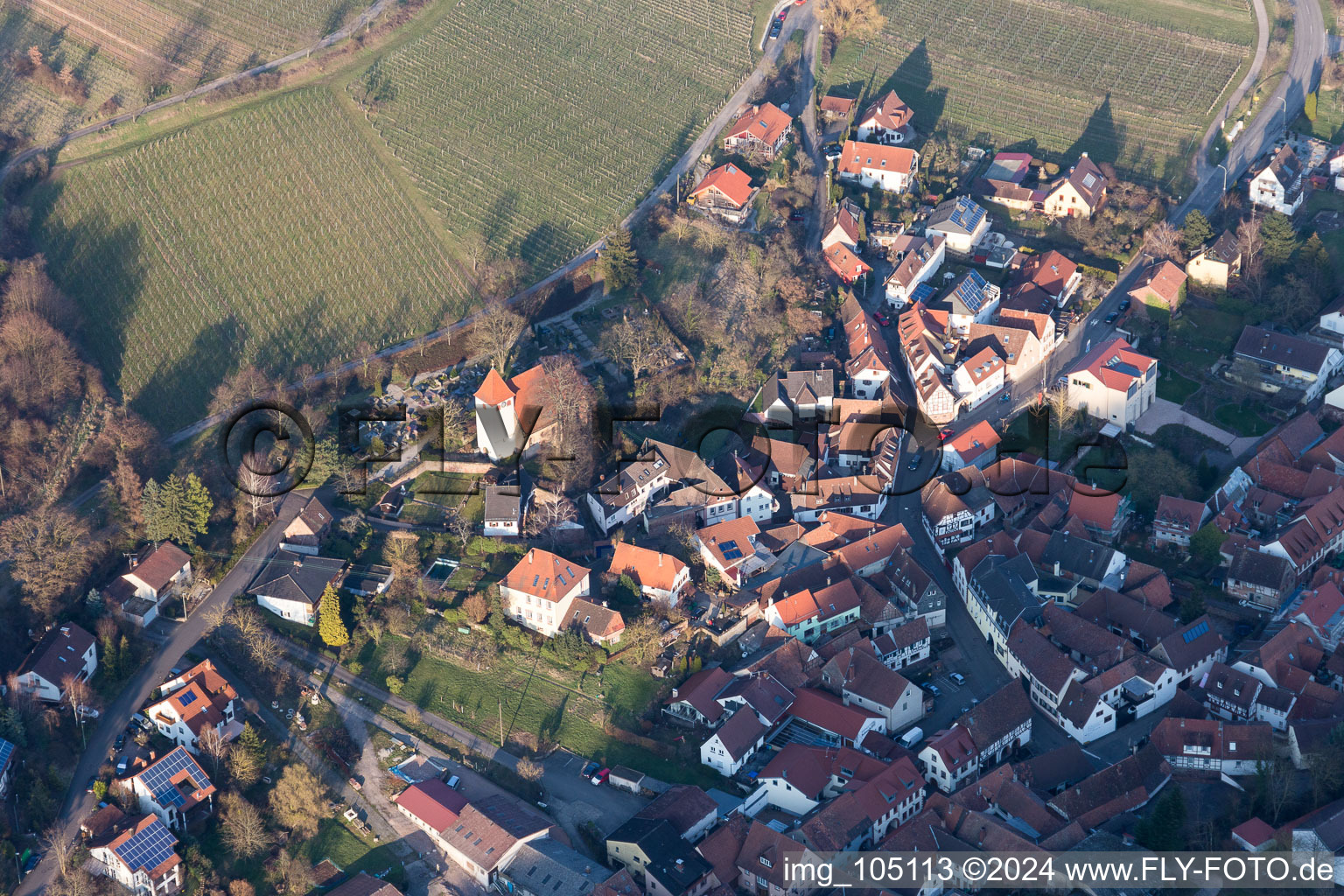 Drone image of Leinsweiler in the state Rhineland-Palatinate, Germany