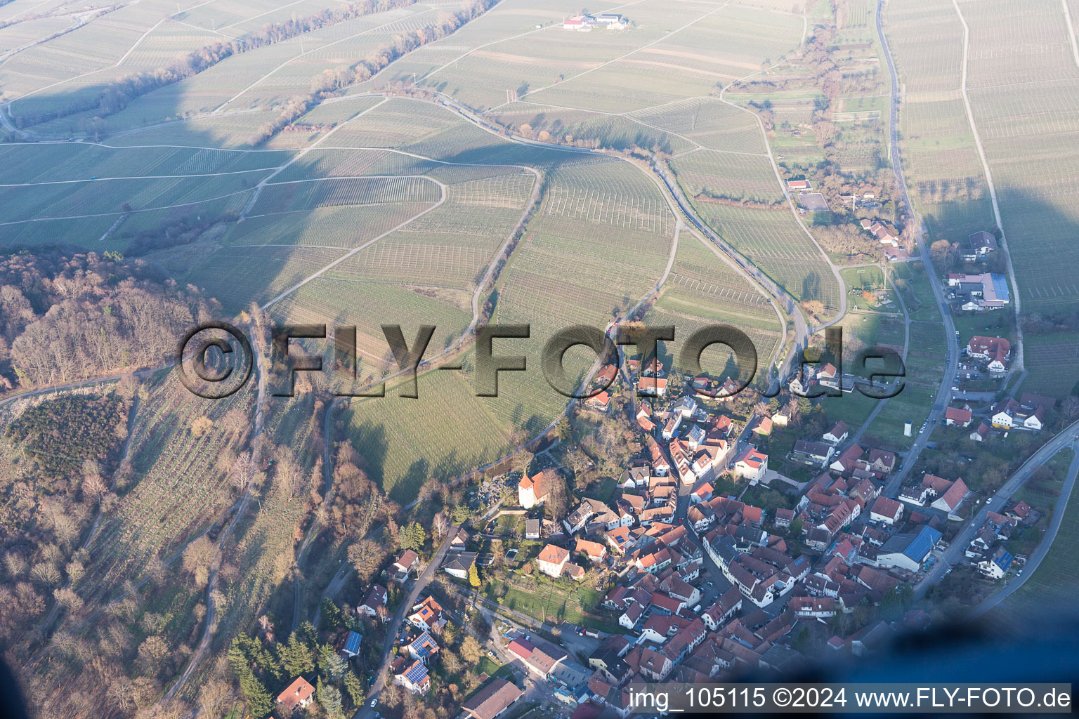 Leinsweiler in the state Rhineland-Palatinate, Germany from the drone perspective