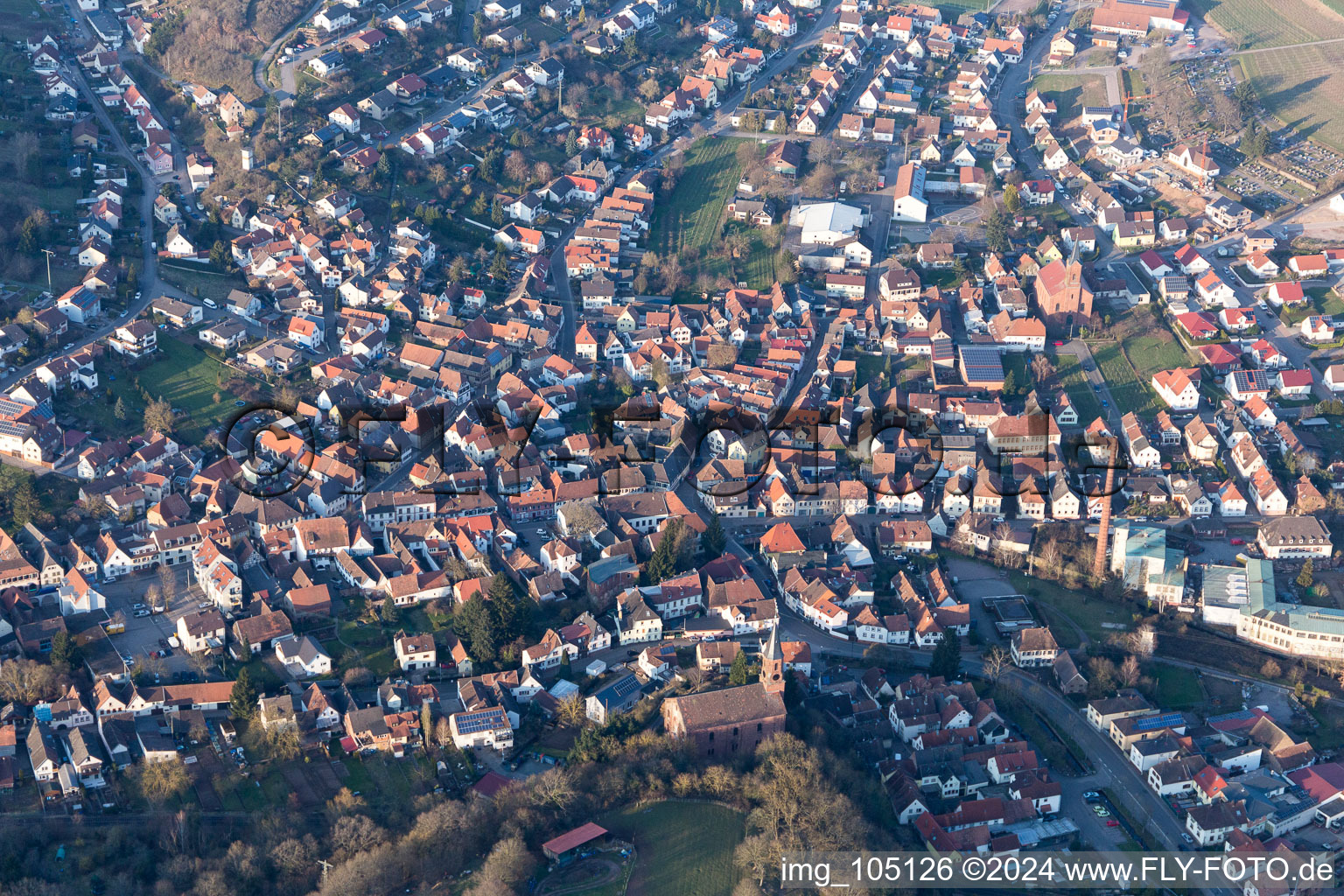 Aerial view of Albersweiler in the state Rhineland-Palatinate, Germany