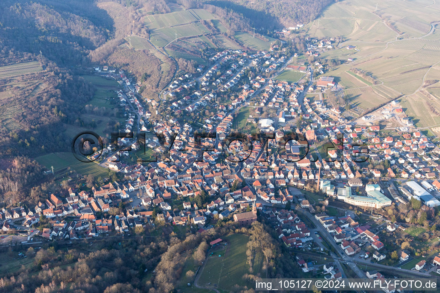 Aerial photograpy of Albersweiler in the state Rhineland-Palatinate, Germany