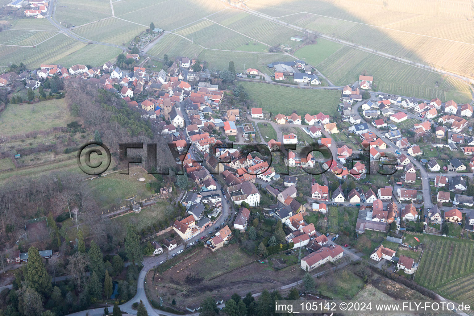 Gleisweiler in the state Rhineland-Palatinate, Germany seen from above