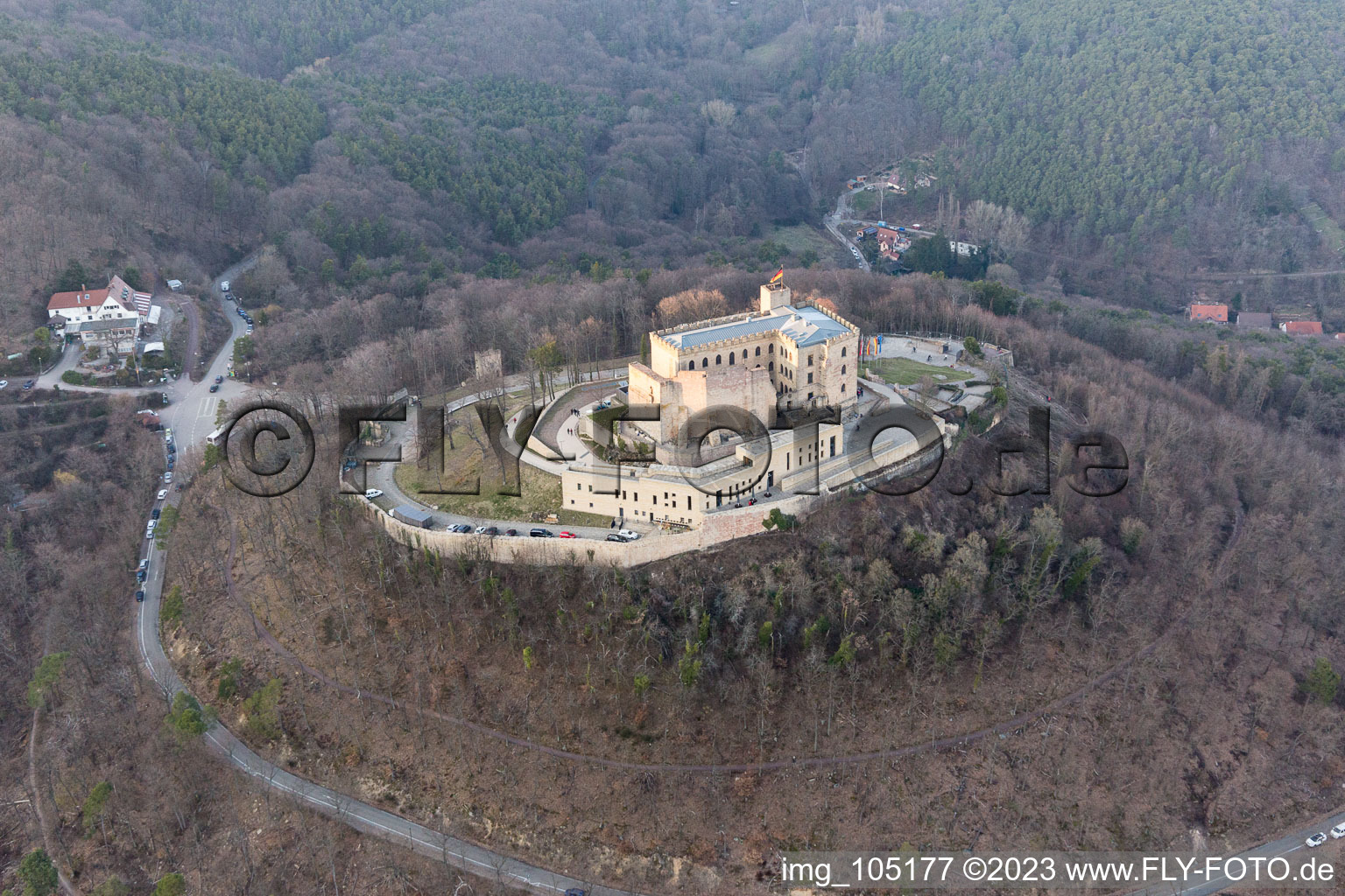 Aerial photograpy of Oberhambach, Hambach Castle in the district Diedesfeld in Neustadt an der Weinstraße in the state Rhineland-Palatinate, Germany