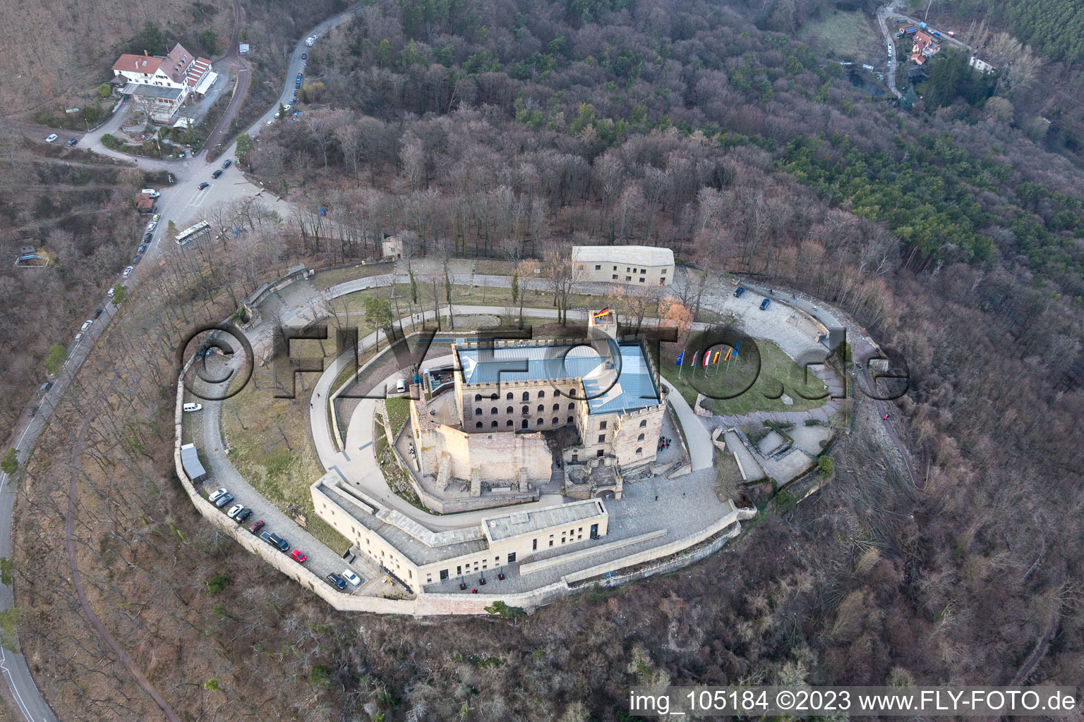 Oberhambach, Hambach Castle in the district Diedesfeld in Neustadt an der Weinstraße in the state Rhineland-Palatinate, Germany from above