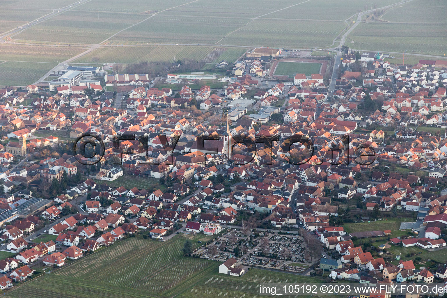 Drone recording of District Diedesfeld in Neustadt an der Weinstraße in the state Rhineland-Palatinate, Germany