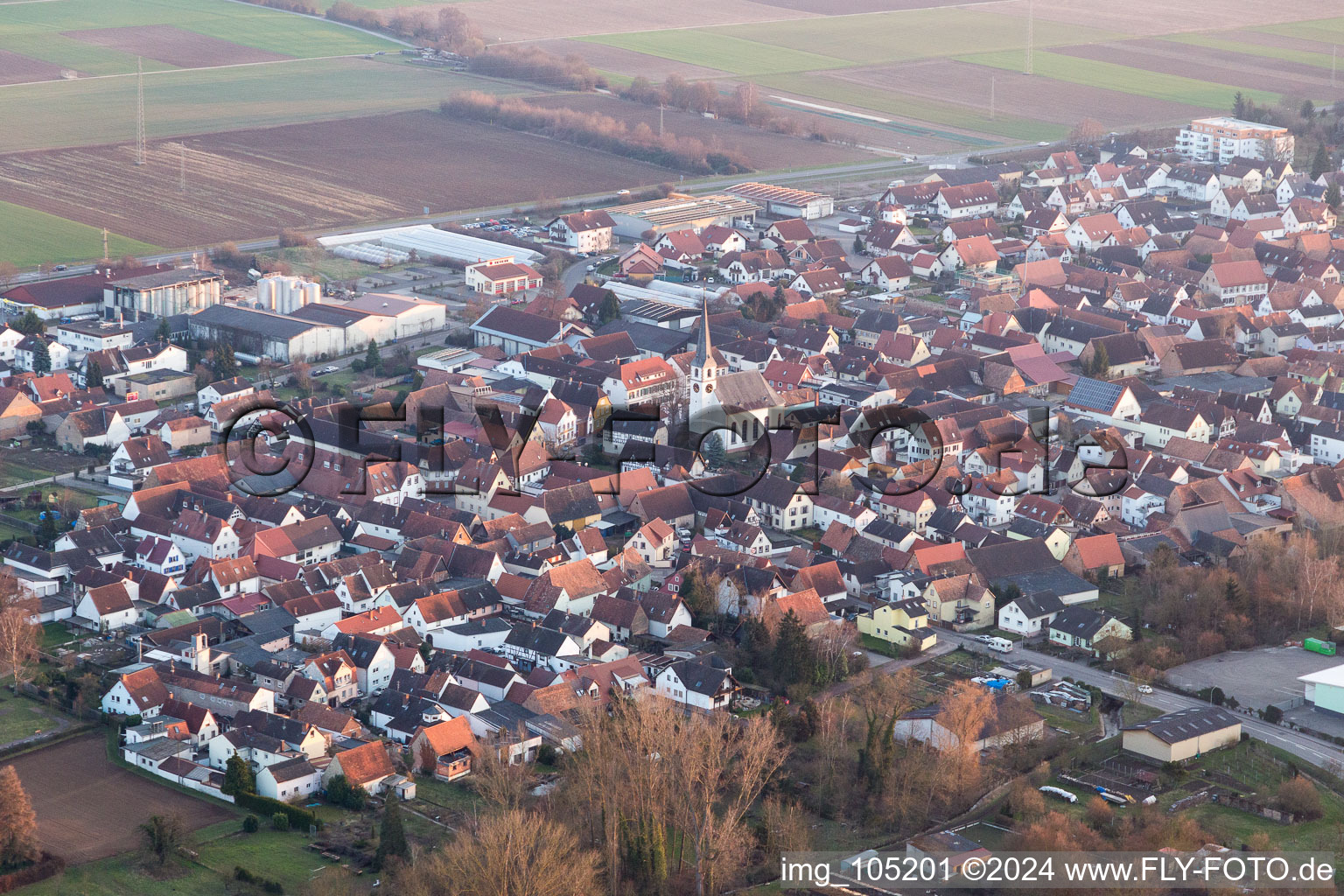 Drone recording of District Niederhochstadt in Hochstadt in the state Rhineland-Palatinate, Germany