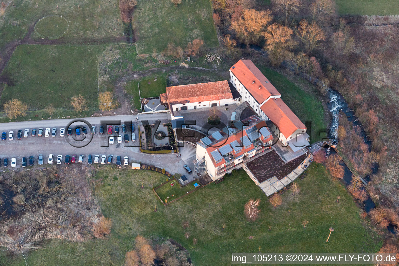 Aerial photograpy of Zeiskam mill in Zeiskam in the state Rhineland-Palatinate, Germany