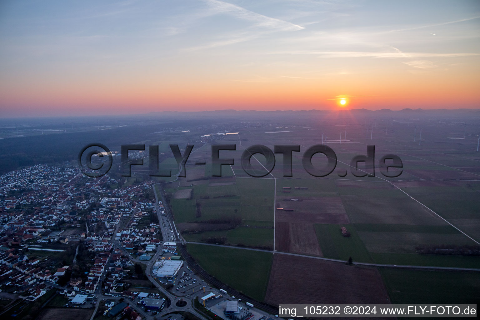 Oblique view of Rülzheim in the state Rhineland-Palatinate, Germany