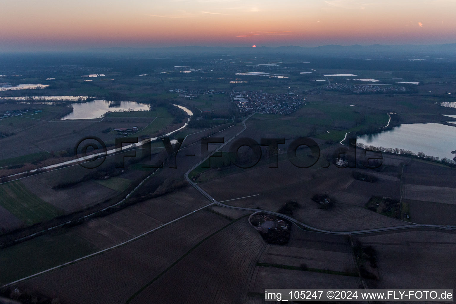 Bird's eye view of Neupotz in the state Rhineland-Palatinate, Germany