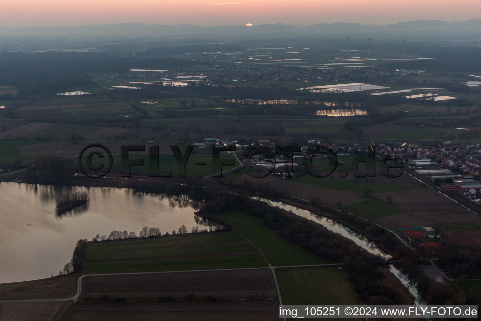 Drone recording of Neupotz in the state Rhineland-Palatinate, Germany