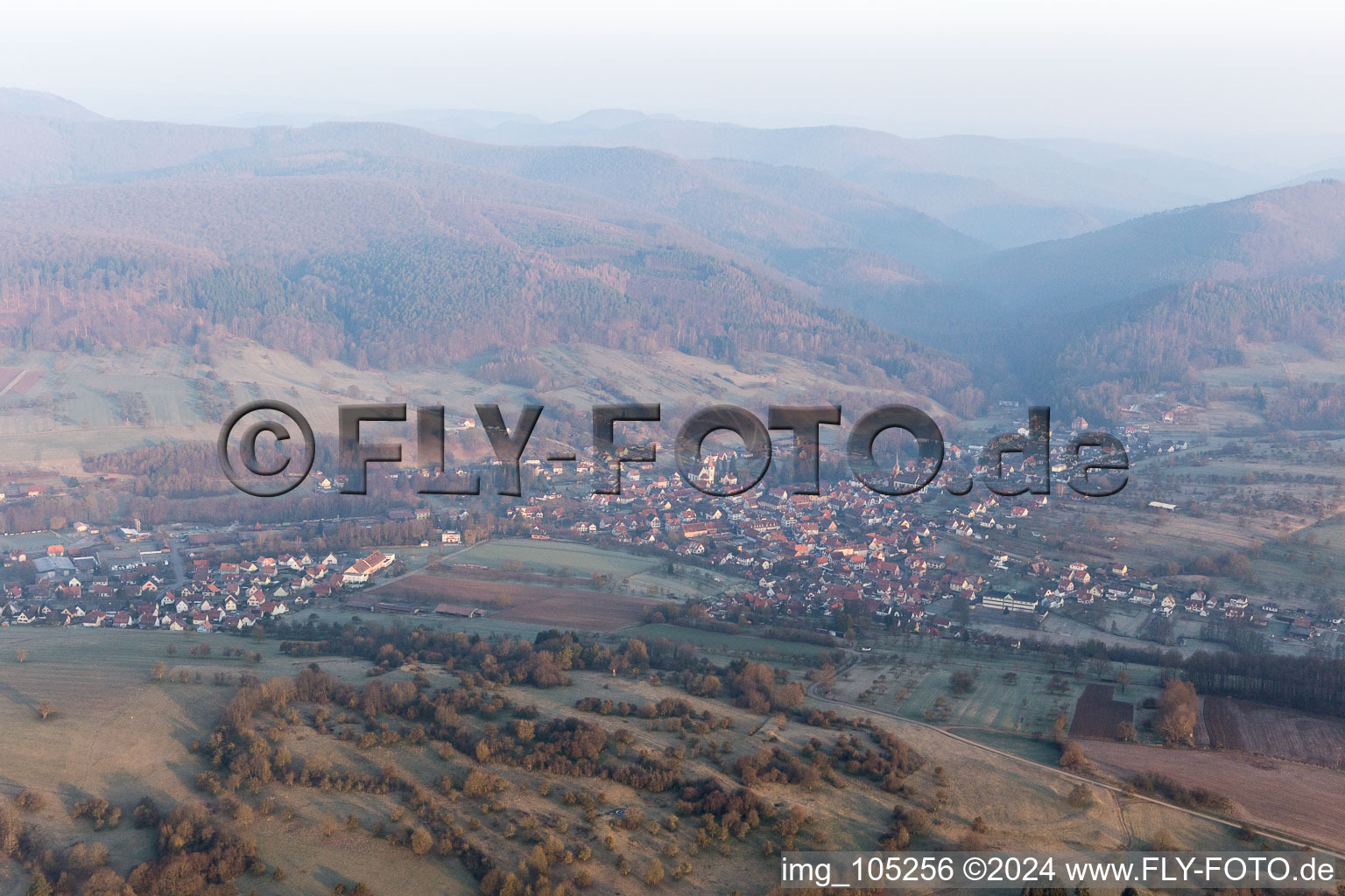 Lembach in the state Bas-Rhin, France from the drone perspective