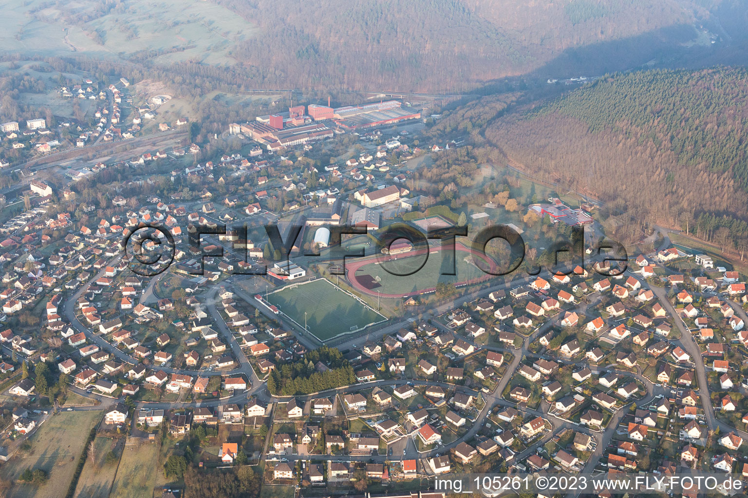 Drone image of Niederbronn-les-Bains in the state Bas-Rhin, France