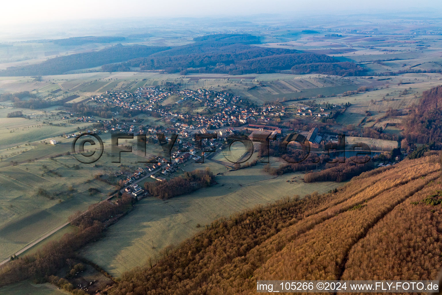 Zinswiller in the state Bas-Rhin, France seen from above