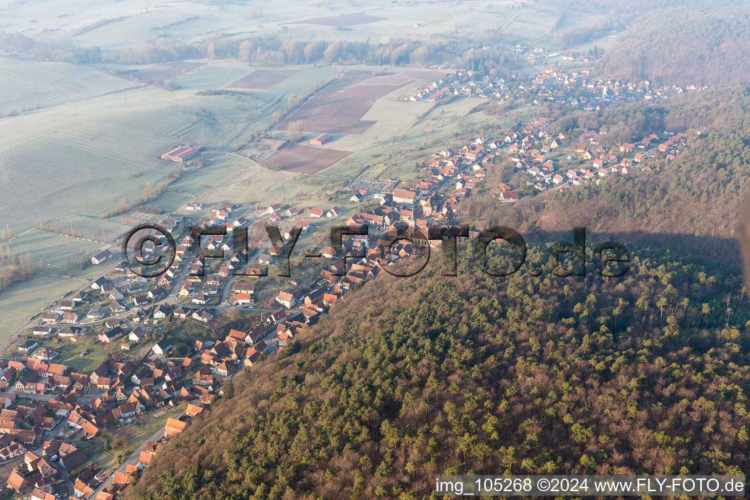 Offwiller in the state Bas-Rhin, France from a drone