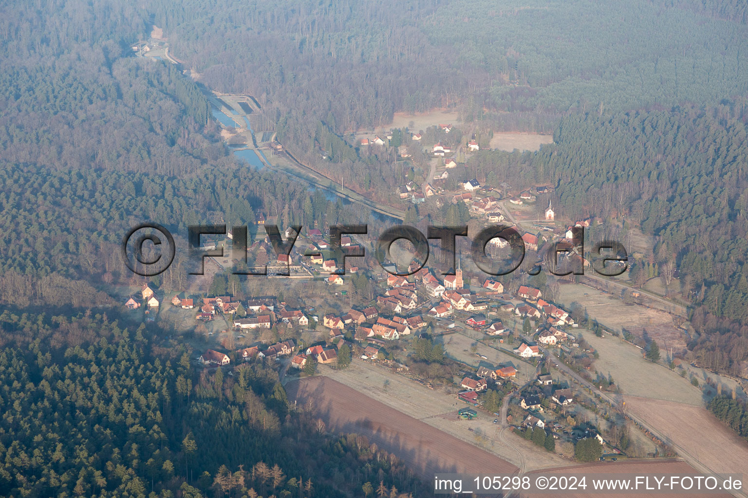 Aerial view of Sparsbach in the state Bas-Rhin, France