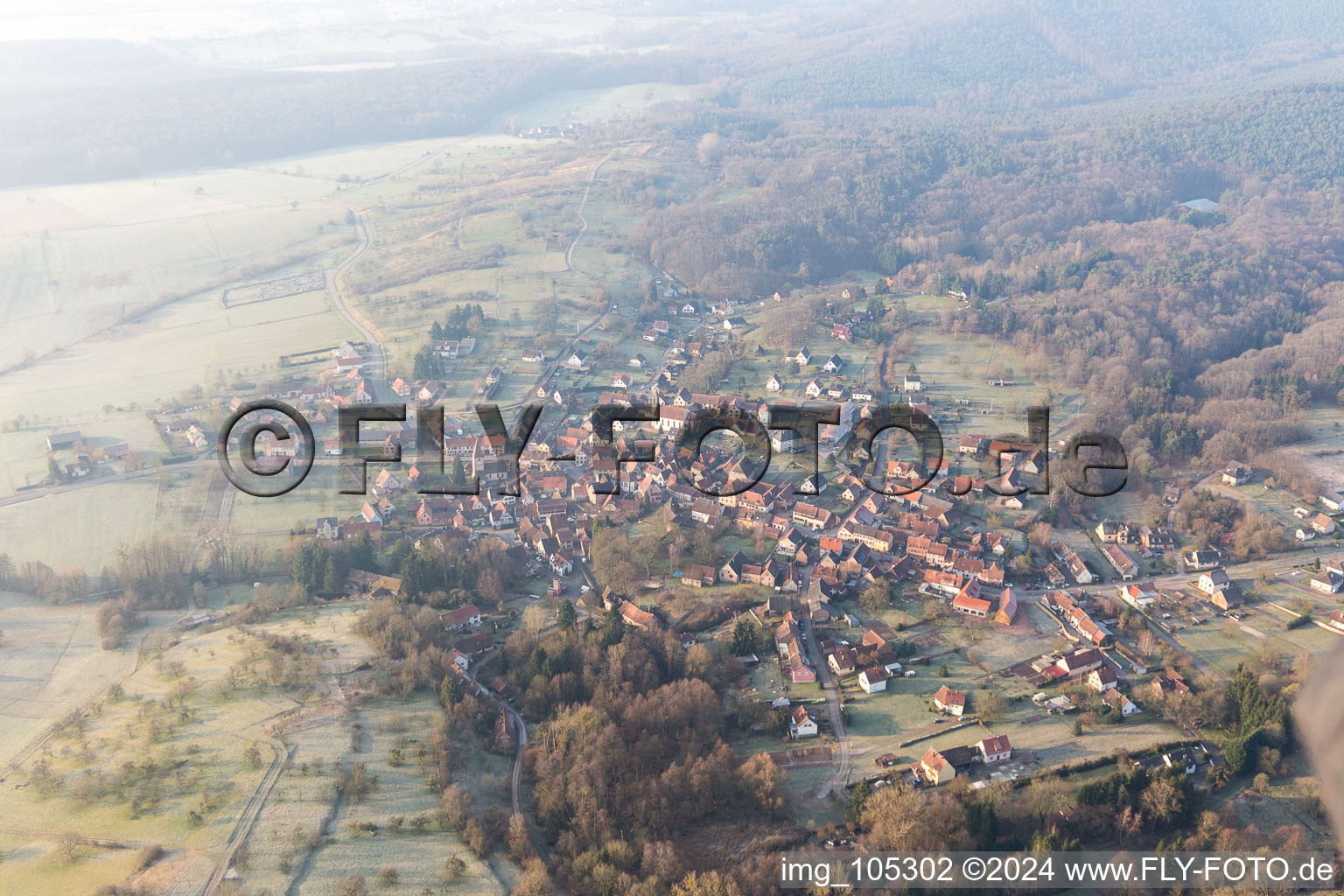 Aerial view of Weiterswiller in the state Bas-Rhin, France