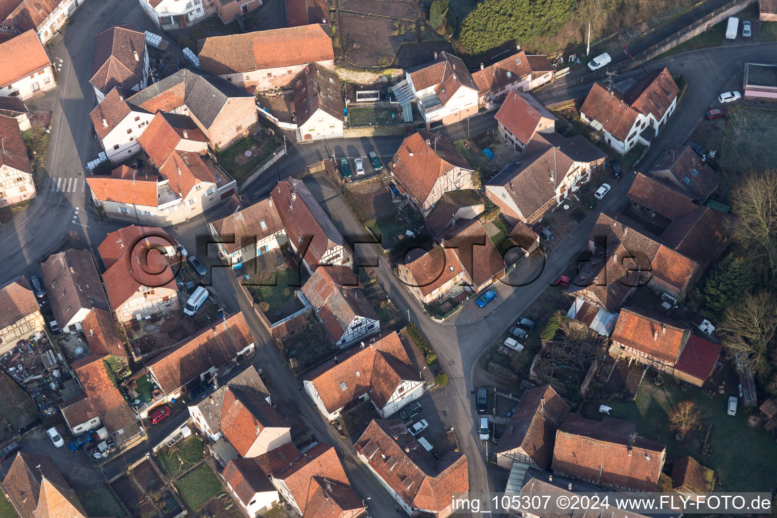 Weiterswiller in the state Bas-Rhin, France from above