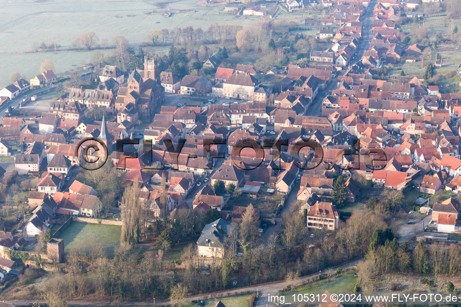 Aerial view of Neuwiller-lès-Saverne in the state Bas-Rhin, France