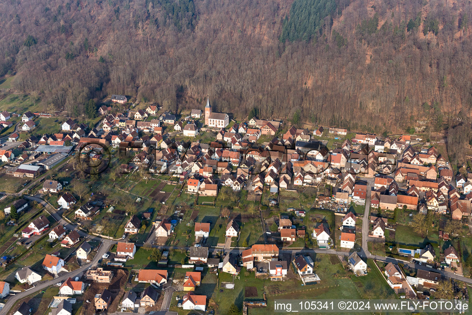 Aerial photograpy of Ernolsheim-lès-Saverne in the state Bas-Rhin, France