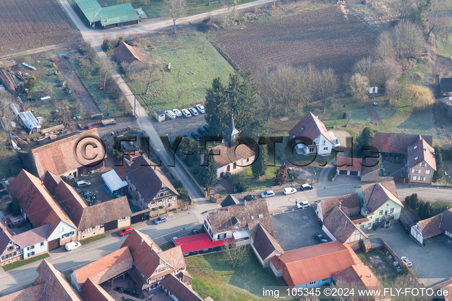 Aerial photograpy of Geiswiller in the state Bas-Rhin, France