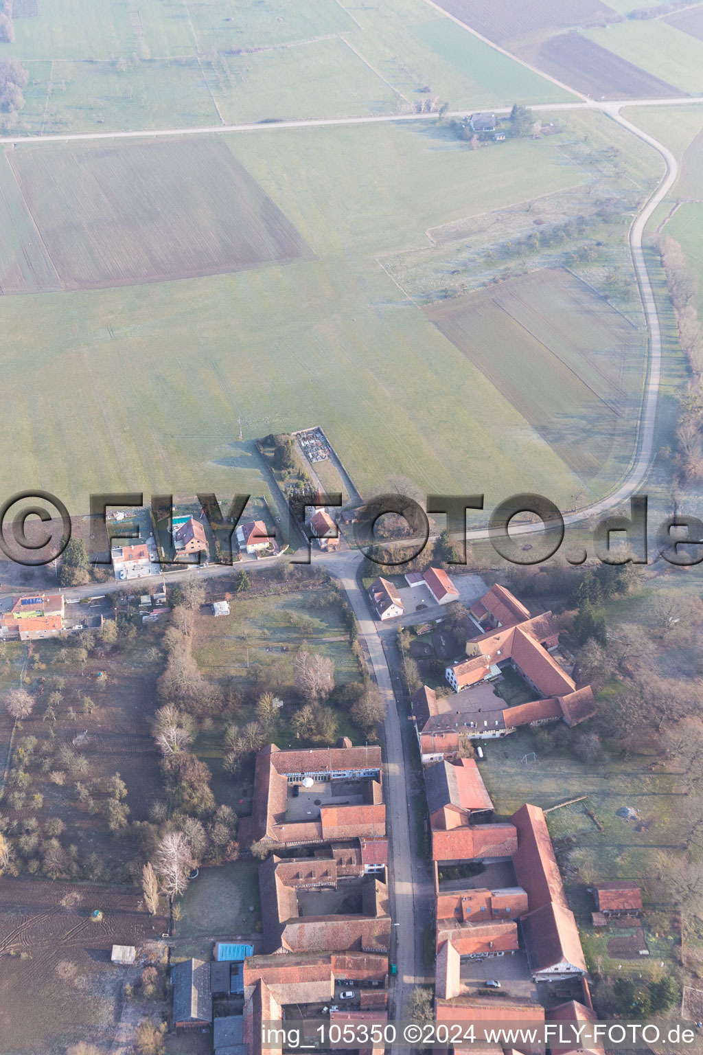 Aerial view of Issenhausen in the state Bas-Rhin, France