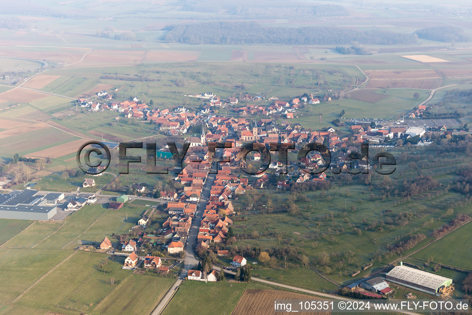 Aerial photograpy of Issenhausen in the state Bas-Rhin, France