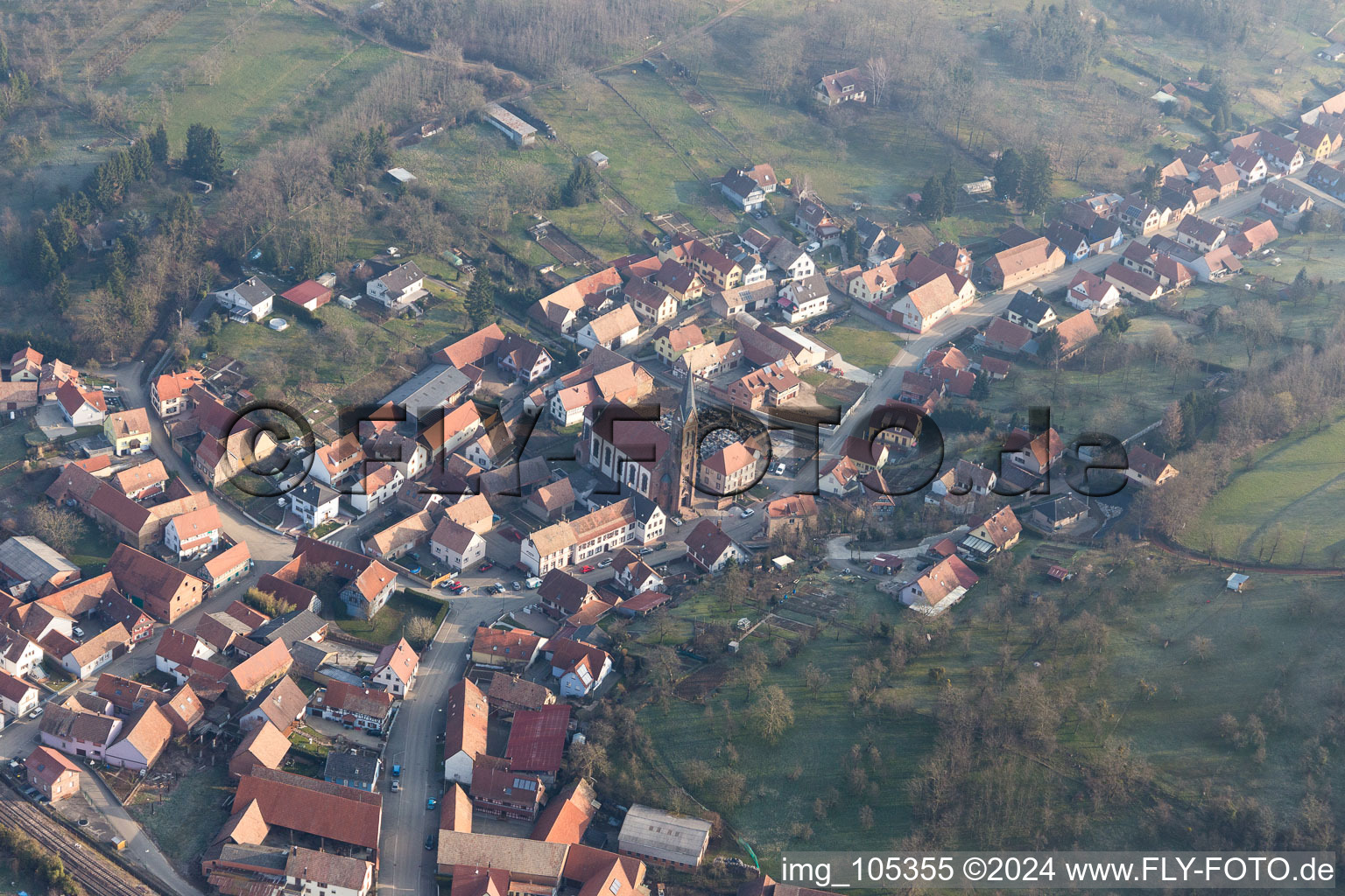 Ettendorf in the state Bas-Rhin, France from a drone