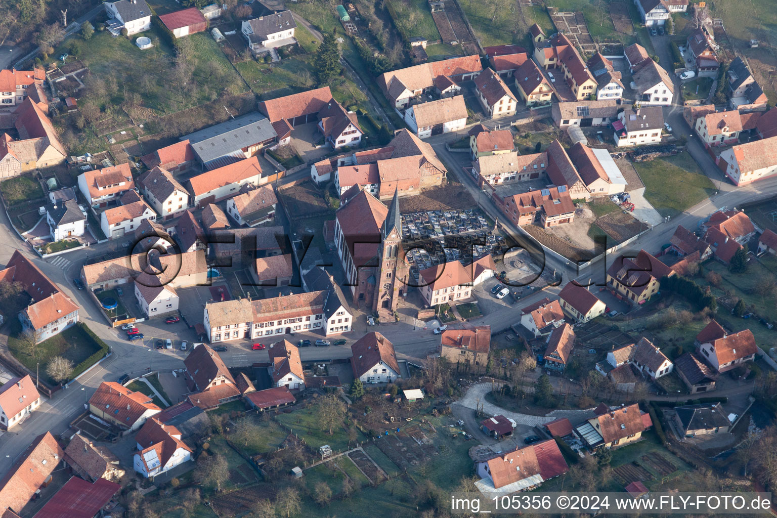 Ettendorf in the state Bas-Rhin, France seen from a drone