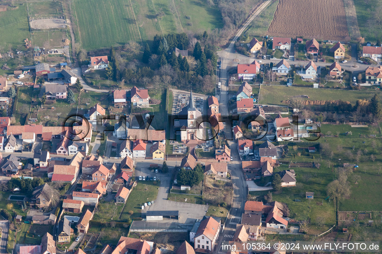 Aerial view of Morschwiller in the state Bas-Rhin, France