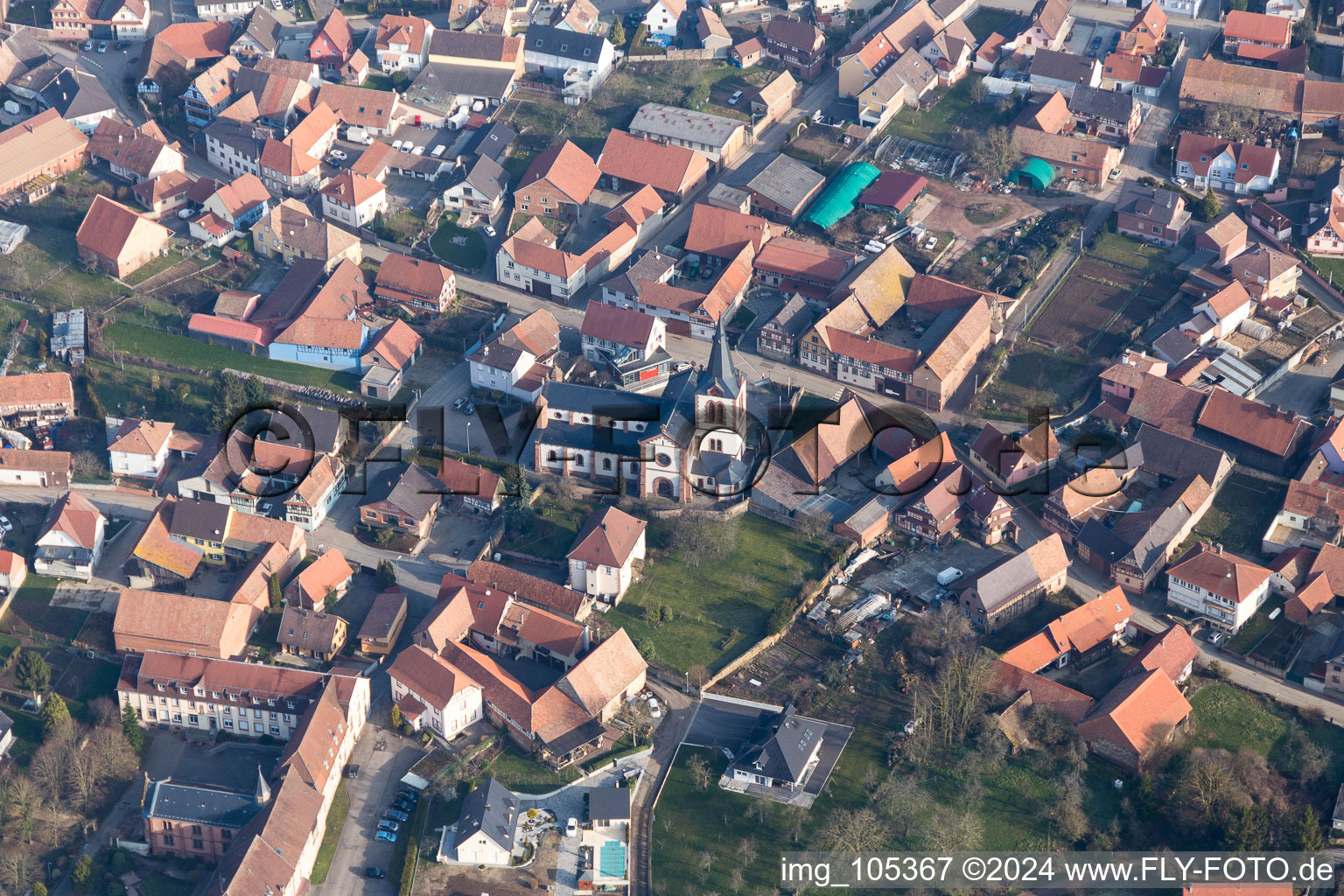 Aerial photograpy of Dauendorf in the state Bas-Rhin, France