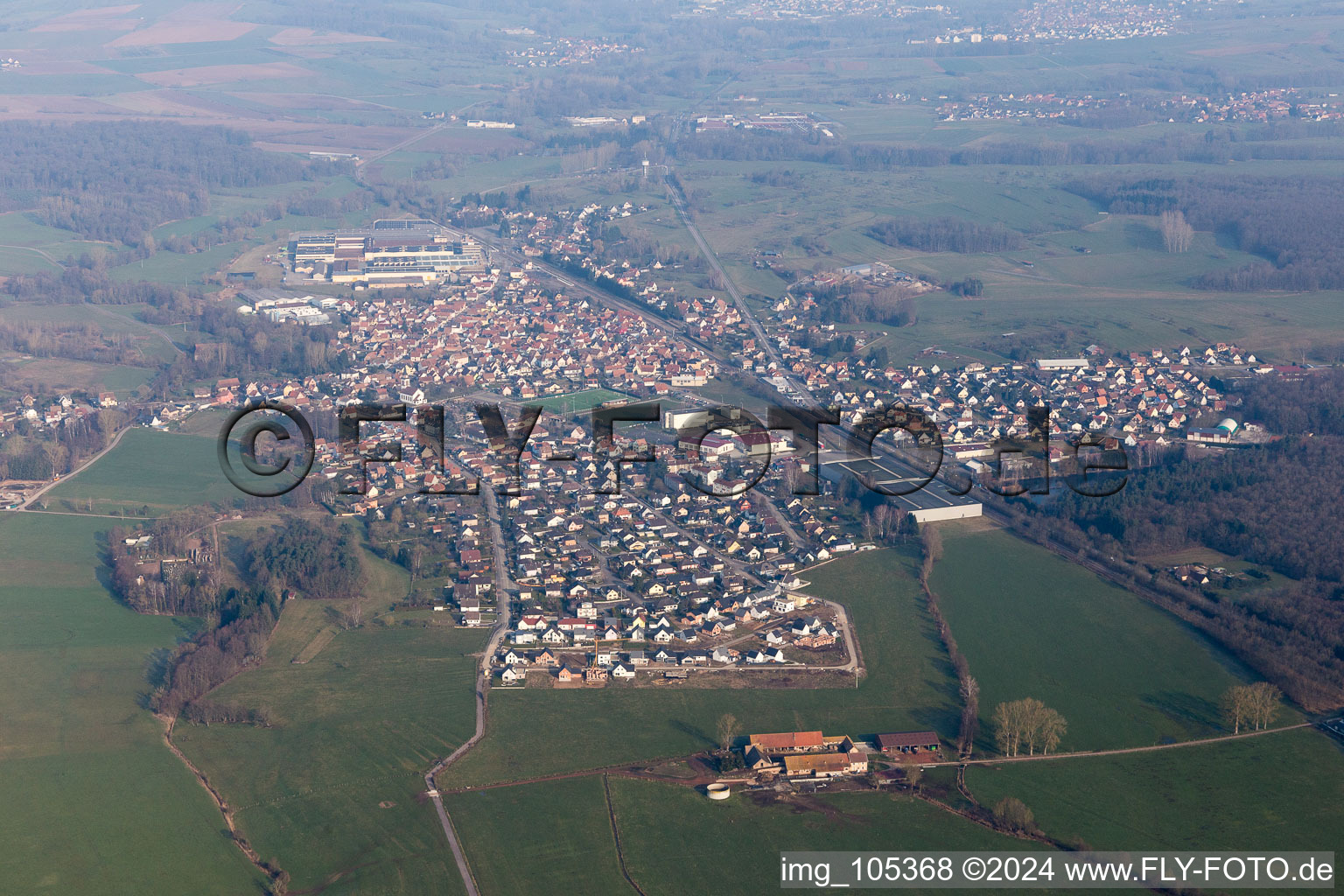 Mertzwiller in the state Bas-Rhin, France from the drone perspective