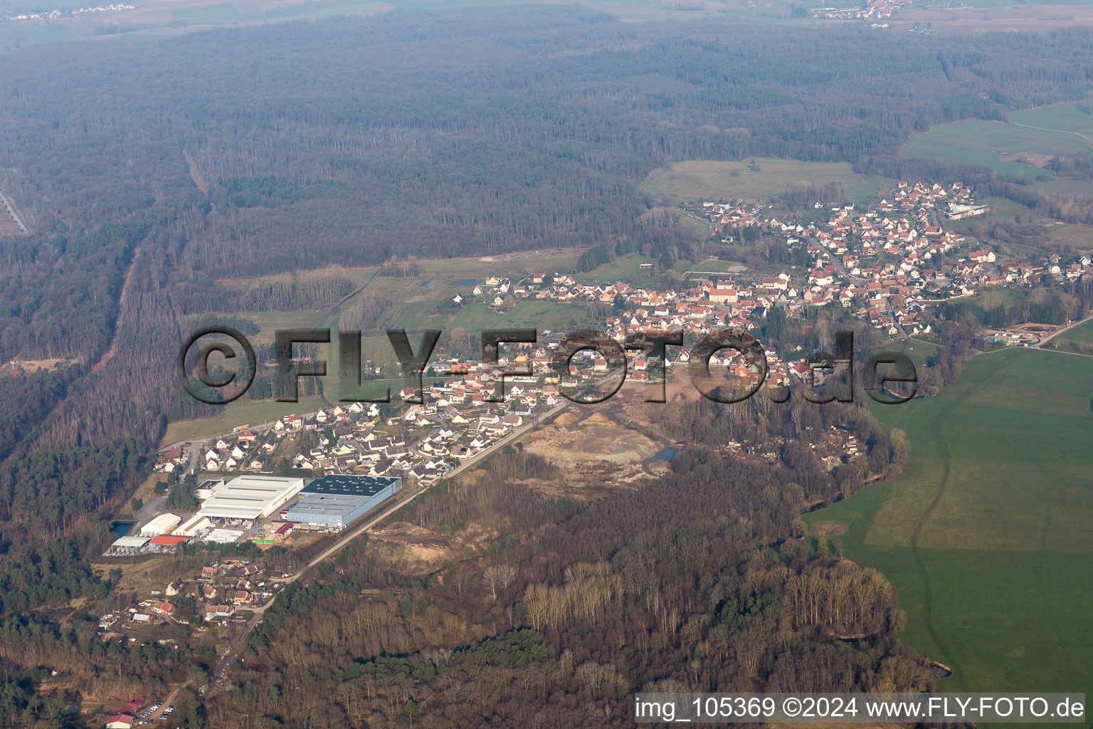 Mertzwiller in the state Bas-Rhin, France from a drone