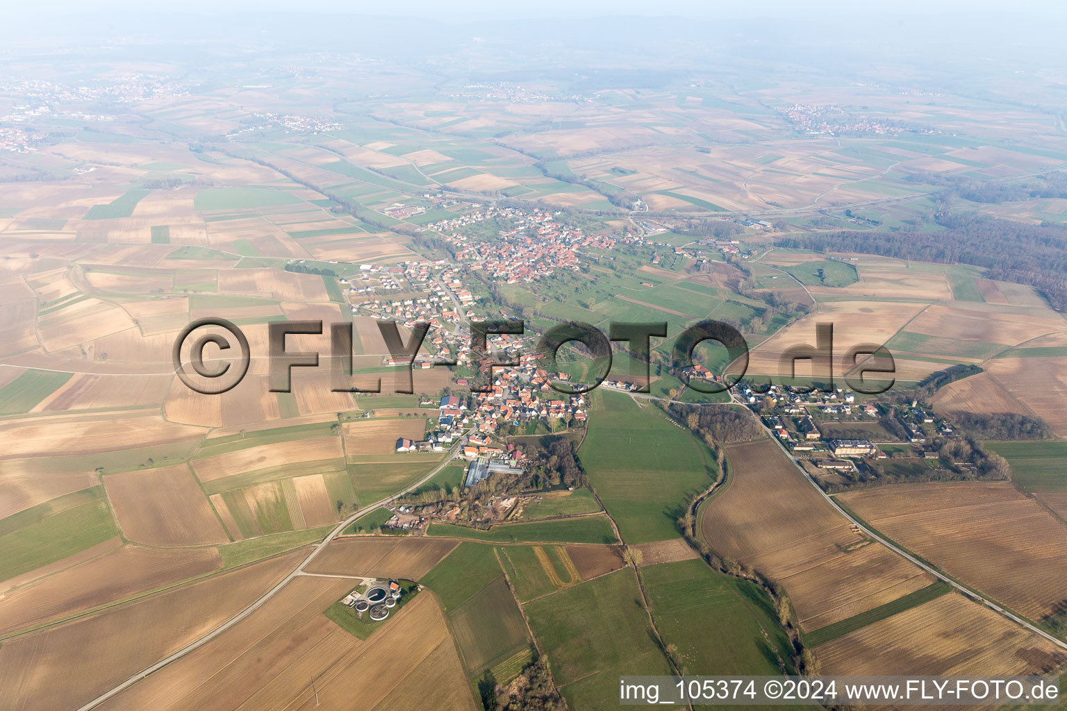 Aerial view of Oberrœdern in the state Bas-Rhin, France